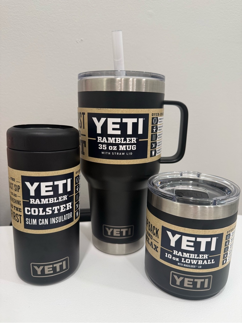 Yeti Black Stainless Accent Rambler Set — 35 oz Mug, 10 oz Lowball & Colster